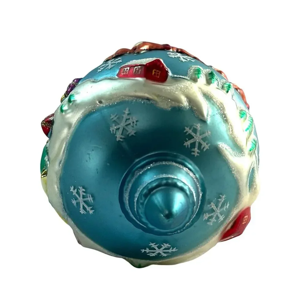 Santa’s Best 2002 Santa Sleigh Reindeer Glass Christmas Ornament 5.5”
